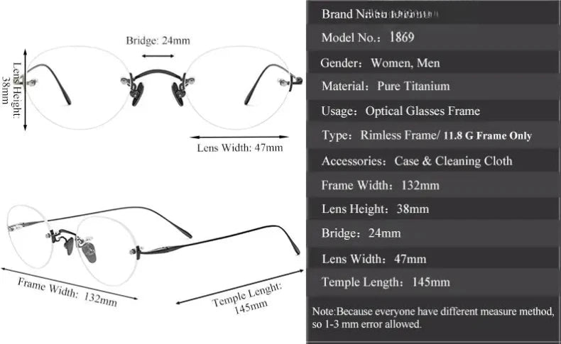 Women's Oval Rimless Titanium Prescription Glasses 311869 — view 3 | Rx Spectacle