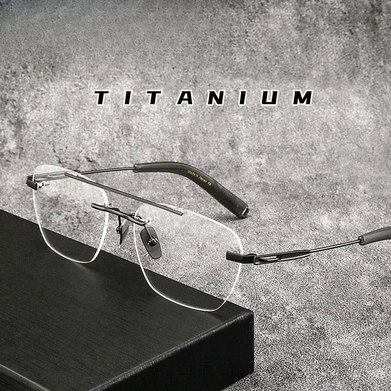 Unisex Square Rimless Titanium Double Bridge Prescription Glasses Dtx419 — view 1 | Rx Spectacle