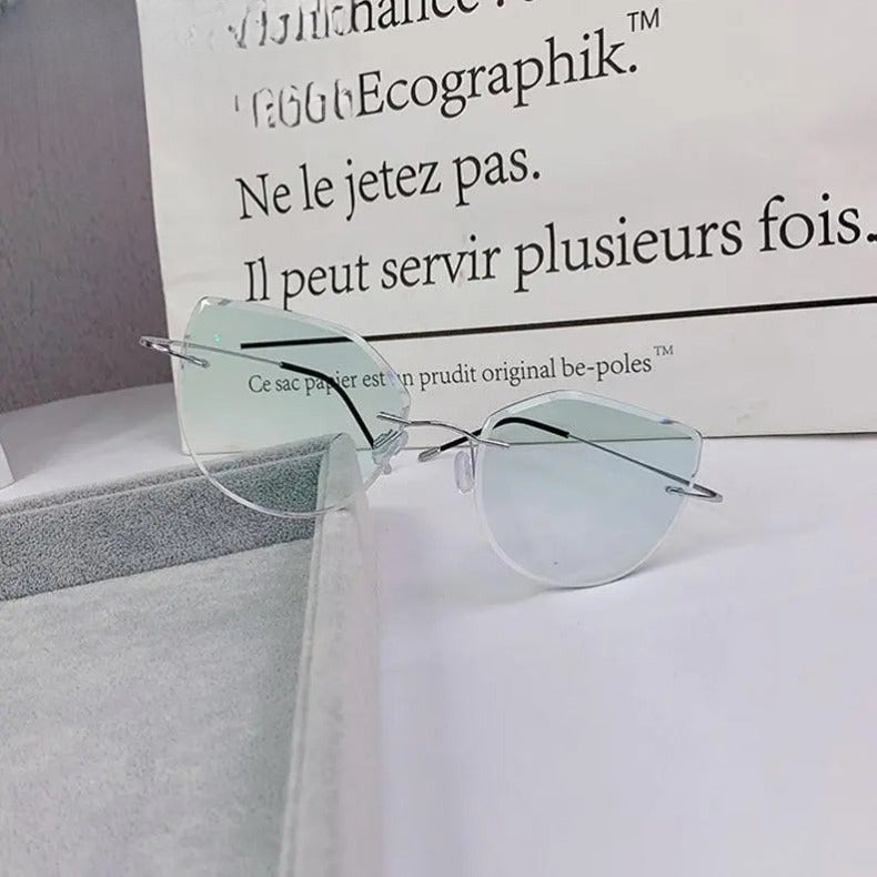 Women's Cat Eye Rimless Titanium Prescription Glasses 16016a — view 14 | Rx Spectacle