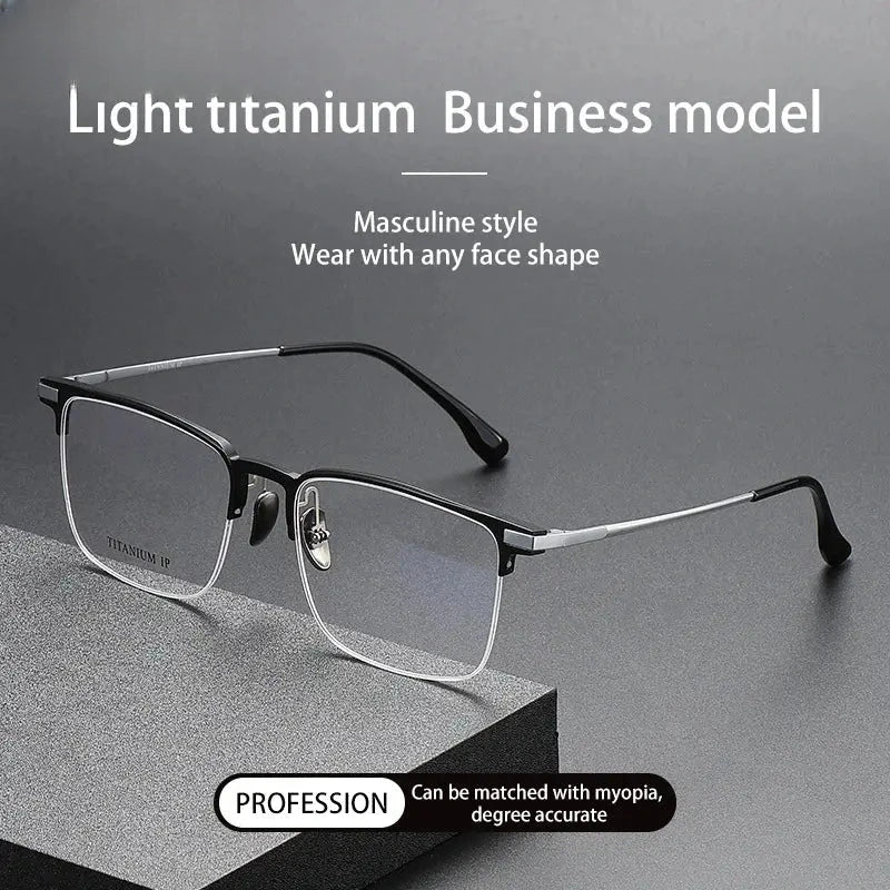 Unisex Square Semi-Rimless Titanium Reading Glasses V20261 — view 3 | Rx Spectacle
