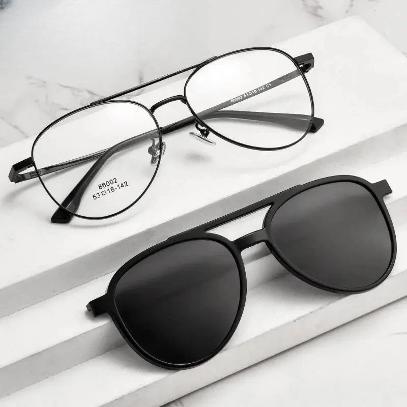 Unisex Oval Full Rim Alloy Double Bridge Clip-On Prescription Glasses 8602 — view 1 | Rx Spectacle