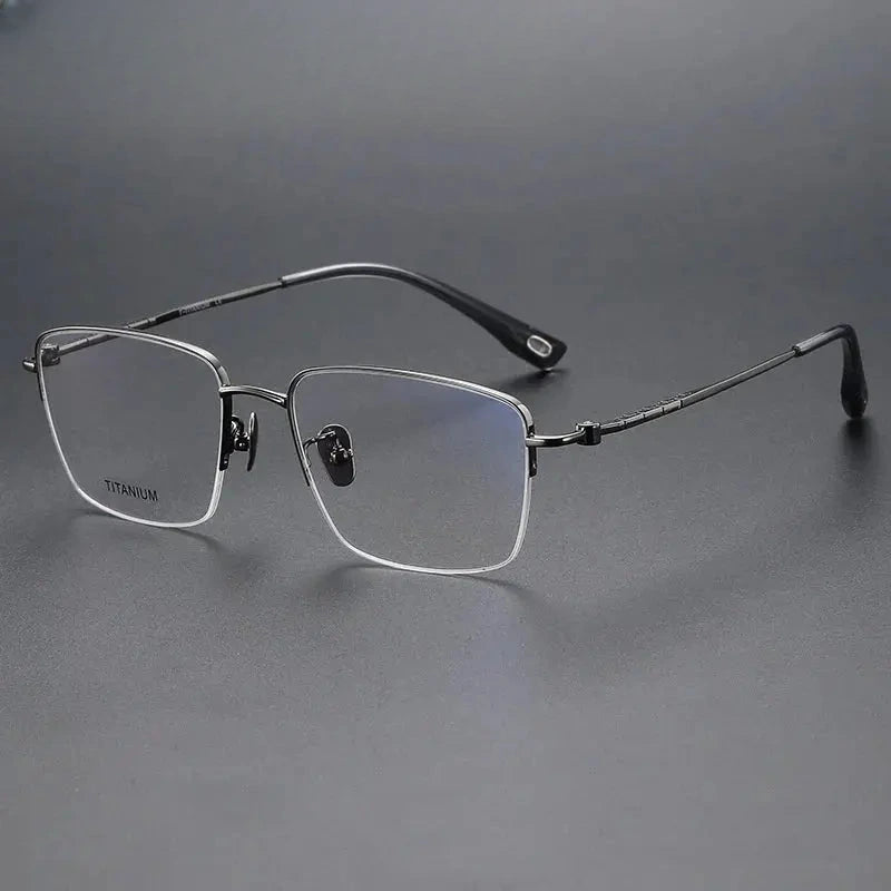 Unisex Square Semi-Rimless Titanium Prescription Glasses 80911 — view 4 | Rx Spectacle