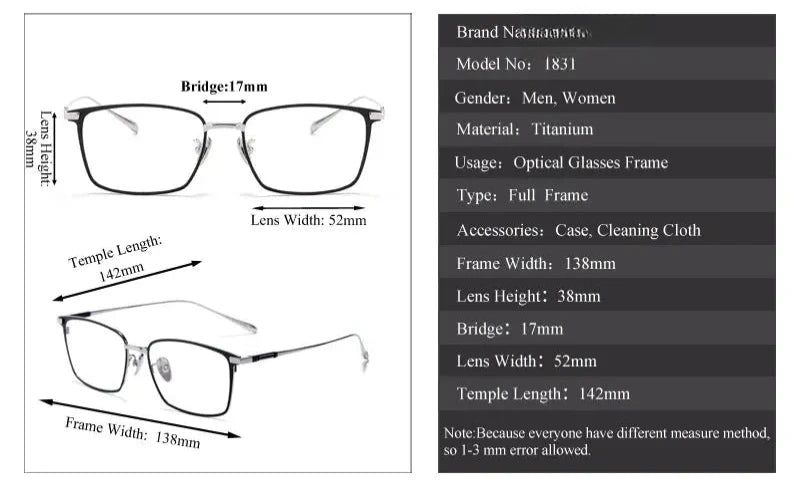 Women's Square Full Rim Titanium Prescription Glasses 18317 — view 2 | Rx Spectacle