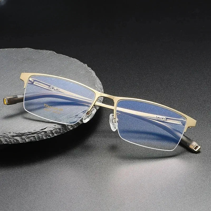 Unisex Square Semi-Rimless Titanium Prescription Glasses 80877 — view 1 | Rx Spectacle