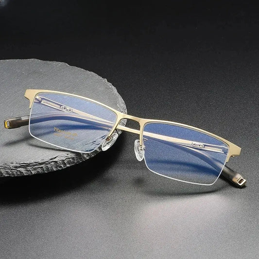 Unisex Square Semi-Rimless Titanium Prescription Glasses 80877 — view 1 | Rx Spectacle