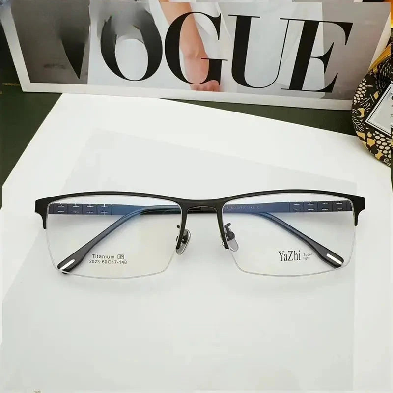 Unisex Square Semi-Rimless Titanium Oversized Prescription Glasses 24023 — view 1 | Rx Spectacle