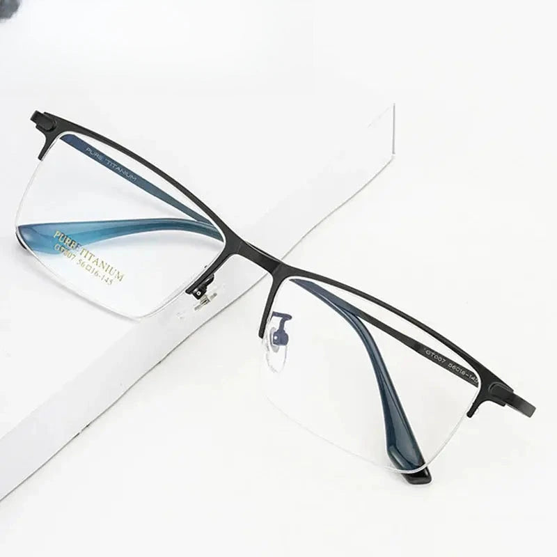Unisex Square Semi-Rimless Titanium Oversized Prescription Glasses 79007 — view 1 | Rx Spectacle
