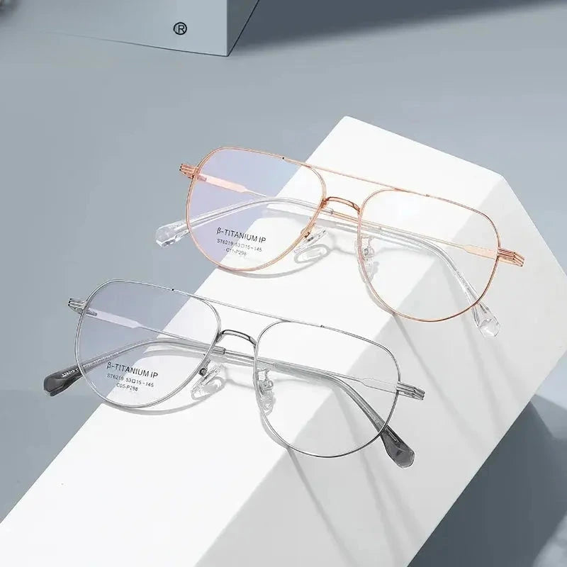 Men's Square Full Rim Titanium Double Bridge Reading Glasses St6219 — view 1 | Rx Spectacle