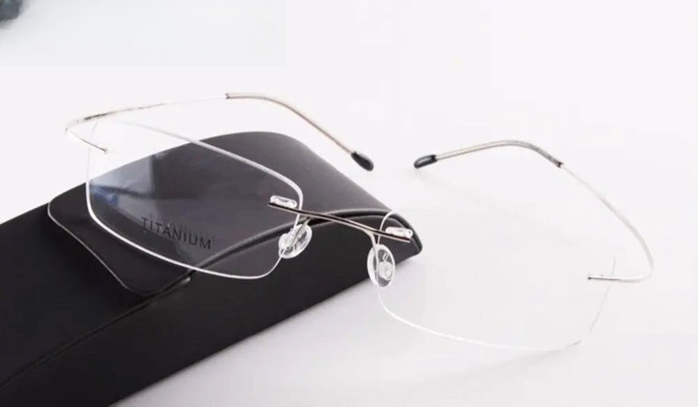 Unisex Oval Rimless Titanium Prescription Glasses F637 — view 3 | Rx Spectacle