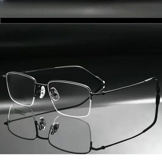 Men's Square Semi-Rimless Titanium Prescription Glasses 81080 — view 1 | Rx Spectacle