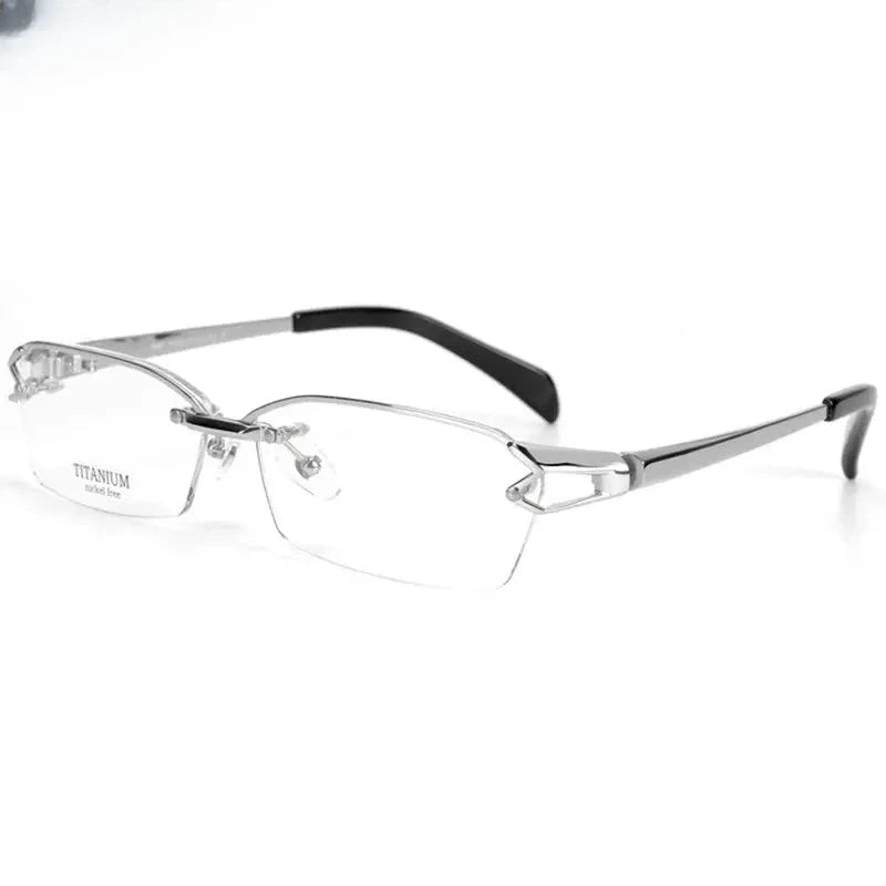 Unisex Oval Semi-Rimless Titanium Prescription Glasses 41143 — view 5 | Rx Spectacle