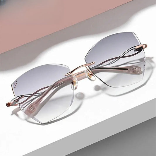 Women's Cat Eye Rimless Titanium Prescription Glasses 88038 — view 1 | Rx Spectacle