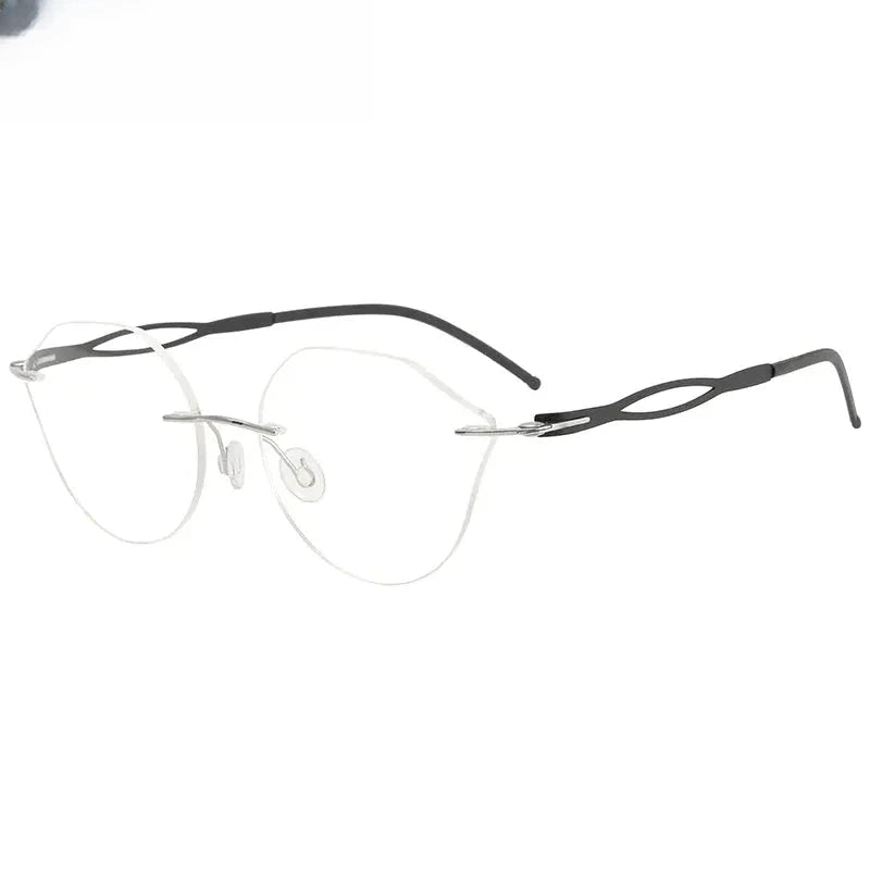Women's Cat Eye Rimless Titanium Screwless Prescription Glasses 55005 — view 1 | Rx Spectacle