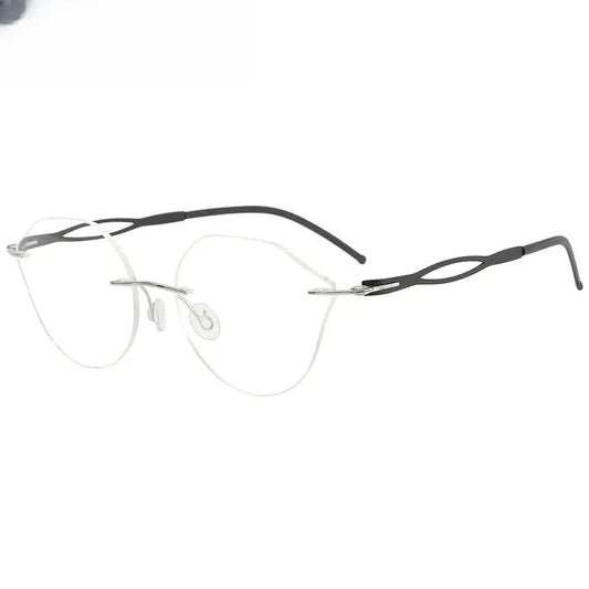 Women's Cat Eye Rimless Titanium Screwless Prescription Glasses 55005 — view 1 | Rx Spectacle