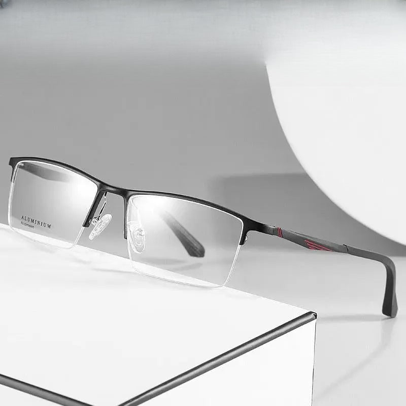 Men's Square Semi-Rimless Aluminum Prescription Glasses B2037 — view 1 | Rx Spectacle