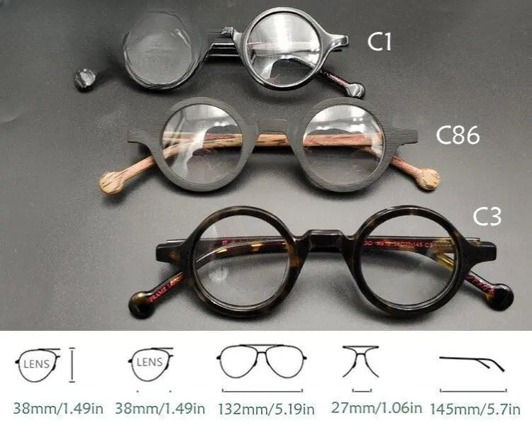 Unisex Round Full Rim Acetate Prescription Glasses Y916 — view 10 | Rx Spectacle