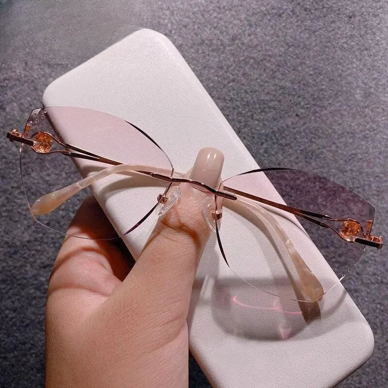 Women's Cat Eye Rimless Titanium Prescription Glasses 98101 — view 4 | Rx Spectacle