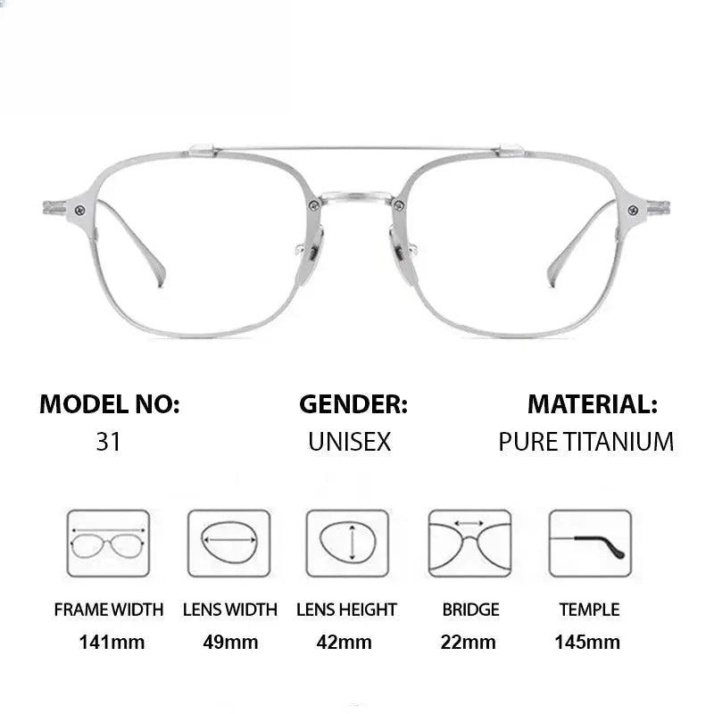 Men's Square Full Rim Titanium Double Bridge Prescription Glasses 778431 — view 2 | Rx Spectacle