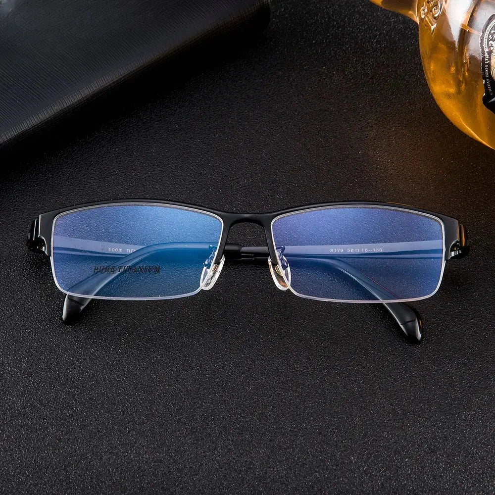 Men's Square Semi-Rimless Titanium Prescription Glasses 81479 — view 1 | Rx Spectacle