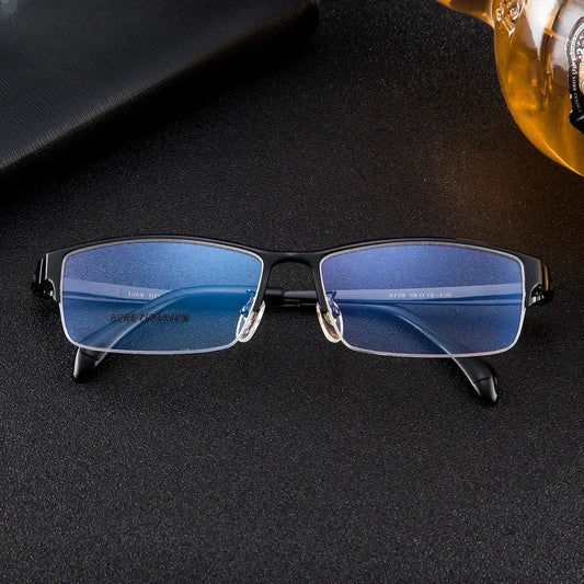 Men's Square Semi-Rimless Titanium Prescription Glasses 81479 — view 1 | Rx Spectacle