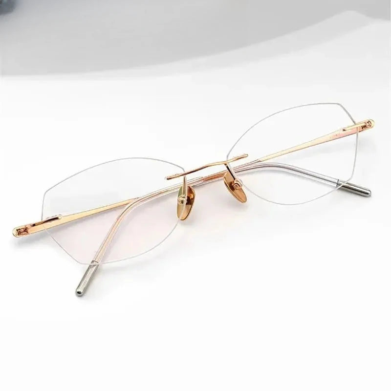 Women's Cat Eye Rimless Titanium Prescription Glasses 60254 — view 1 | Rx Spectacle