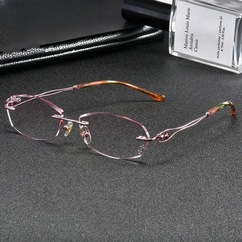 Women's Rectangular Rimless Titanium Prescription Glasses 22671 — view 1 | Rx Spectacle