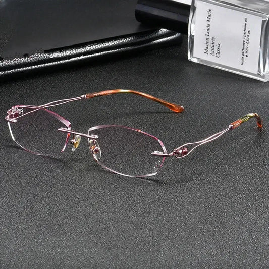 Women's Rectangular Rimless Titanium Prescription Glasses 22671 — view 1 | Rx Spectacle
