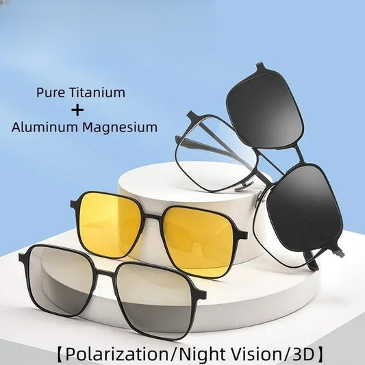 Unisex Square Full Rim Titanium Clip-On Prescription Glasses 9908 — view 1 | Rx Spectacle