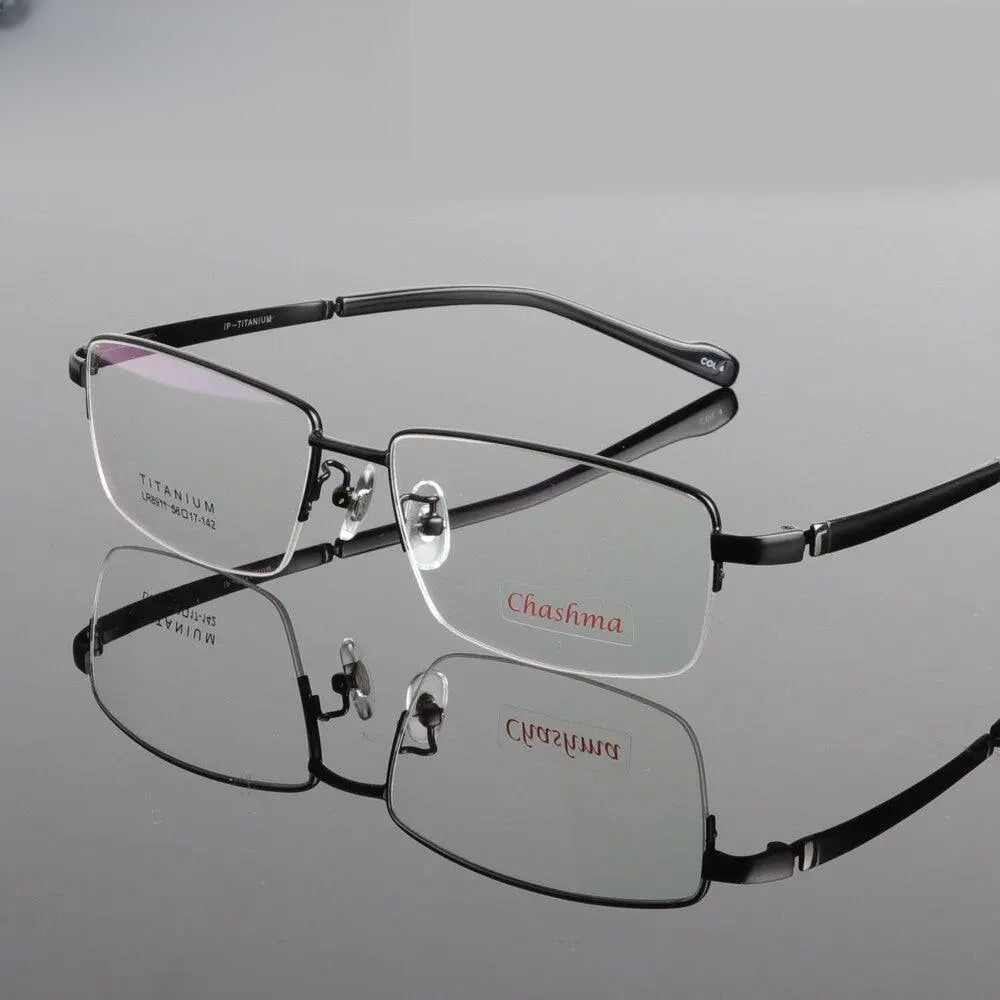 Square Semi-Rimless Titanium Oversized Prescription Glasses 8911 — view 7 | Rx Spectacle