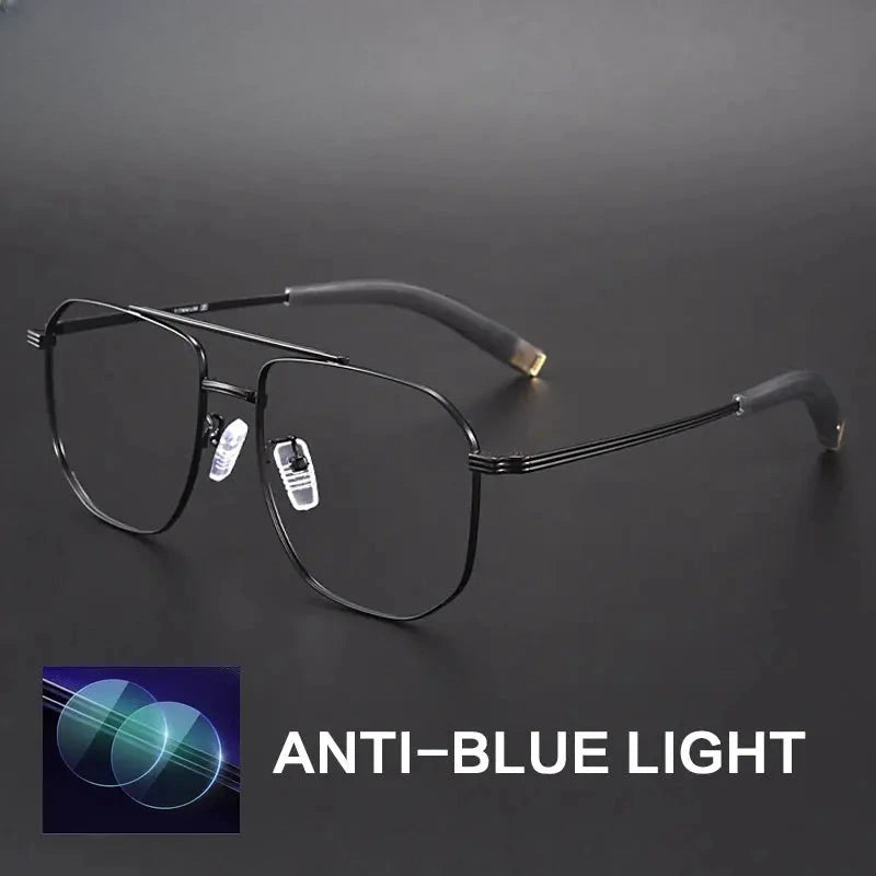 Unisex Square Full Rim Titanium Double Bridge Reading Glasses 760942 — view 5 | Rx Spectacle