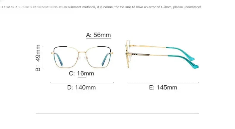 Women's Square Full Rim Alloy Reading Glasses 3062 — view 14 | Rx Spectacle