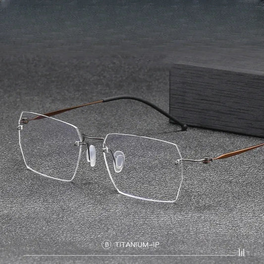 Unisex Square Rimless Titanium Screwless Prescription Glasses 5937 — view 1 | Rx Spectacle