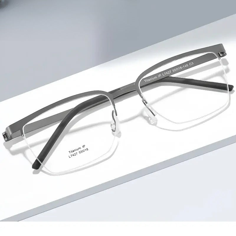 Men's Square Semi-Rimless Titanium Prescription Glasses 367427 — view 1 | Rx Spectacle