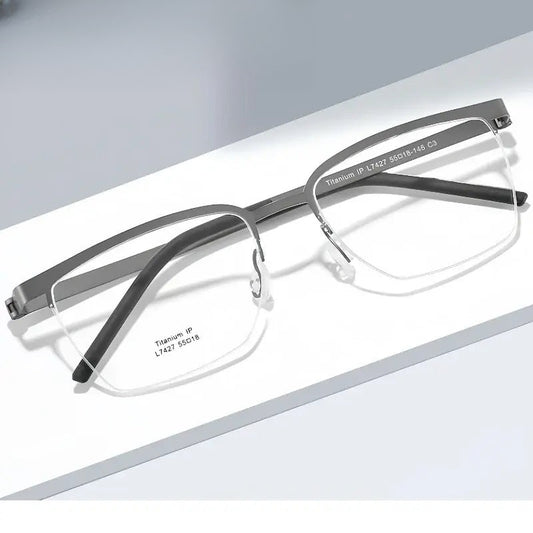 Men's Square Semi-Rimless Titanium Prescription Glasses 367427 — view 1 | Rx Spectacle