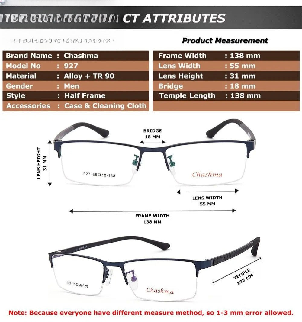 Men's Square Semi-Rimless TR90 Prescription Glasses 927 — view 11 | Rx Spectacle