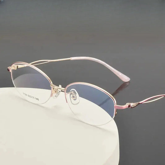 Women's Oval Semi-Rimless Alloy Prescription Glasses 661118 — view 1 | Rx Spectacle