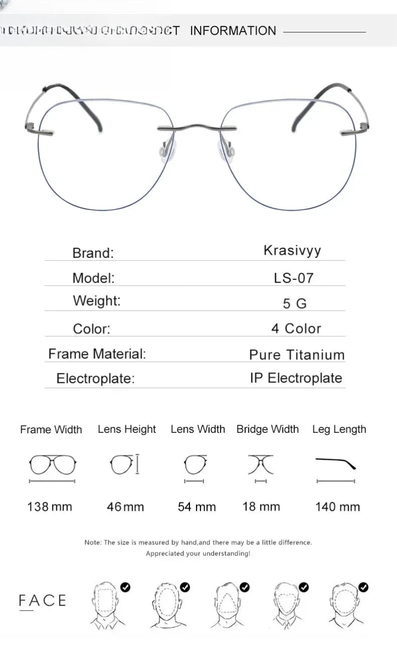 Women's Oval Rimless Titanium Flat Top Prescription Glasses 316007 — view 2 | Rx Spectacle