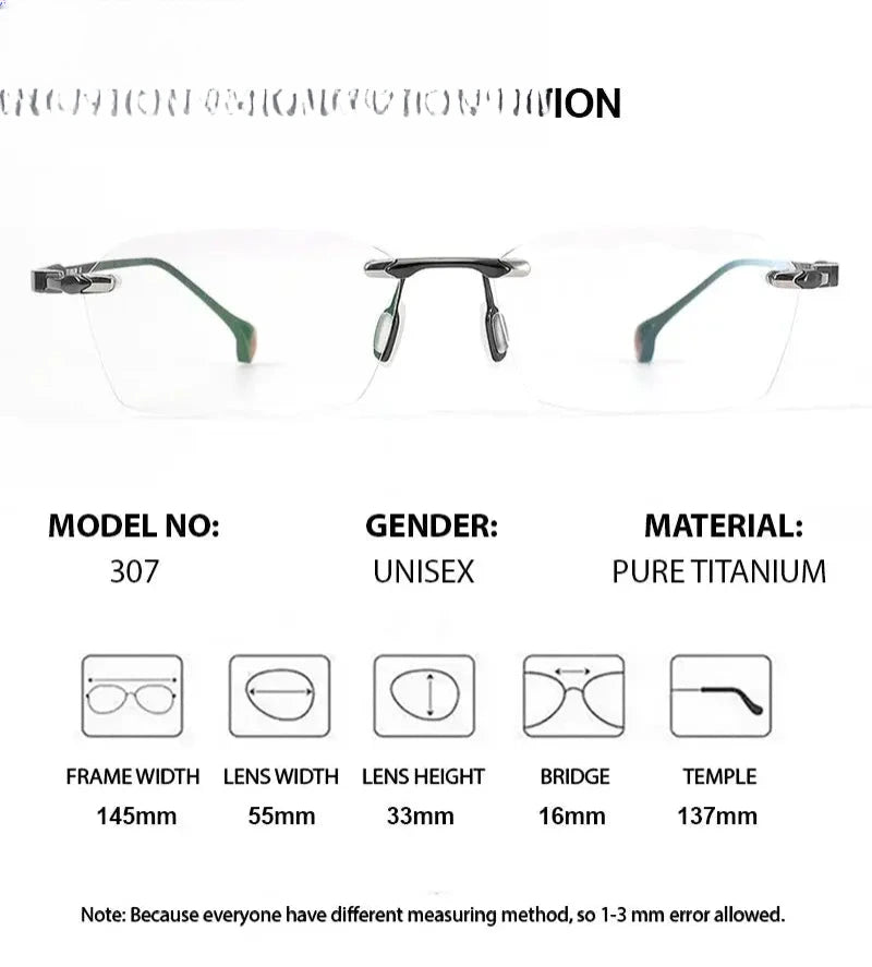 Unisex Polygon Rimless Titanium Prescription Glasses 611307 — view 2 | Rx Spectacle