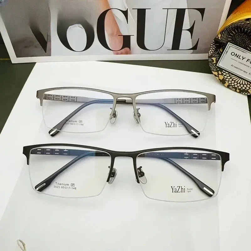 Unisex Square Semi-Rimless Titanium Oversized Prescription Glasses 24023 — view 4 | Rx Spectacle