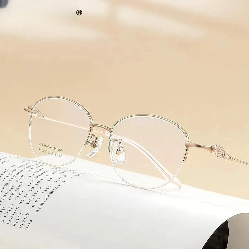 Women's Oval Semi-Rimless Titanium Reading Glasses 637022 — view 1 | Rx Spectacle