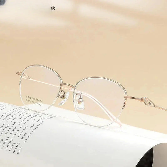 Women's Oval Semi-Rimless Titanium Reading Glasses 637022 — view 1 | Rx Spectacle