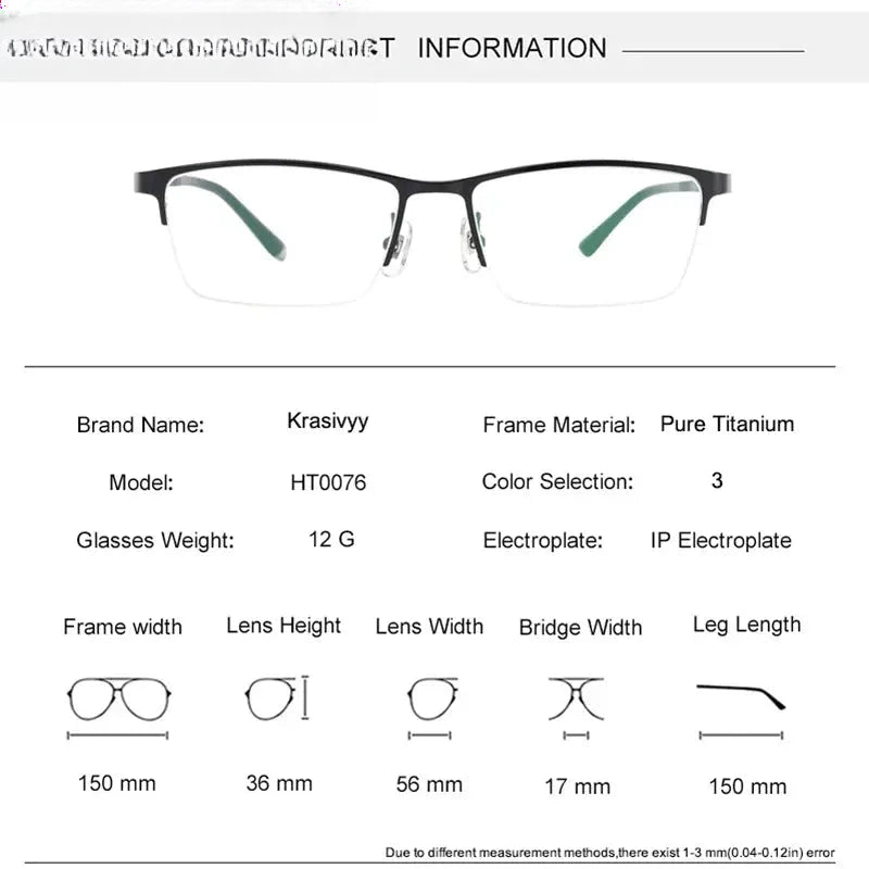 Men's Square Semi-Rimless Titanium Oversized Prescription Glasses 60076 — view 2 | Rx Spectacle