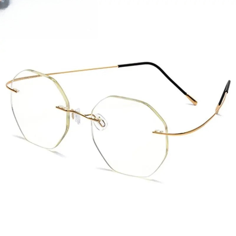 Unisex Polygon Rimless Titanium Prescription Glasses 9017 — view 5 | Rx Spectacle