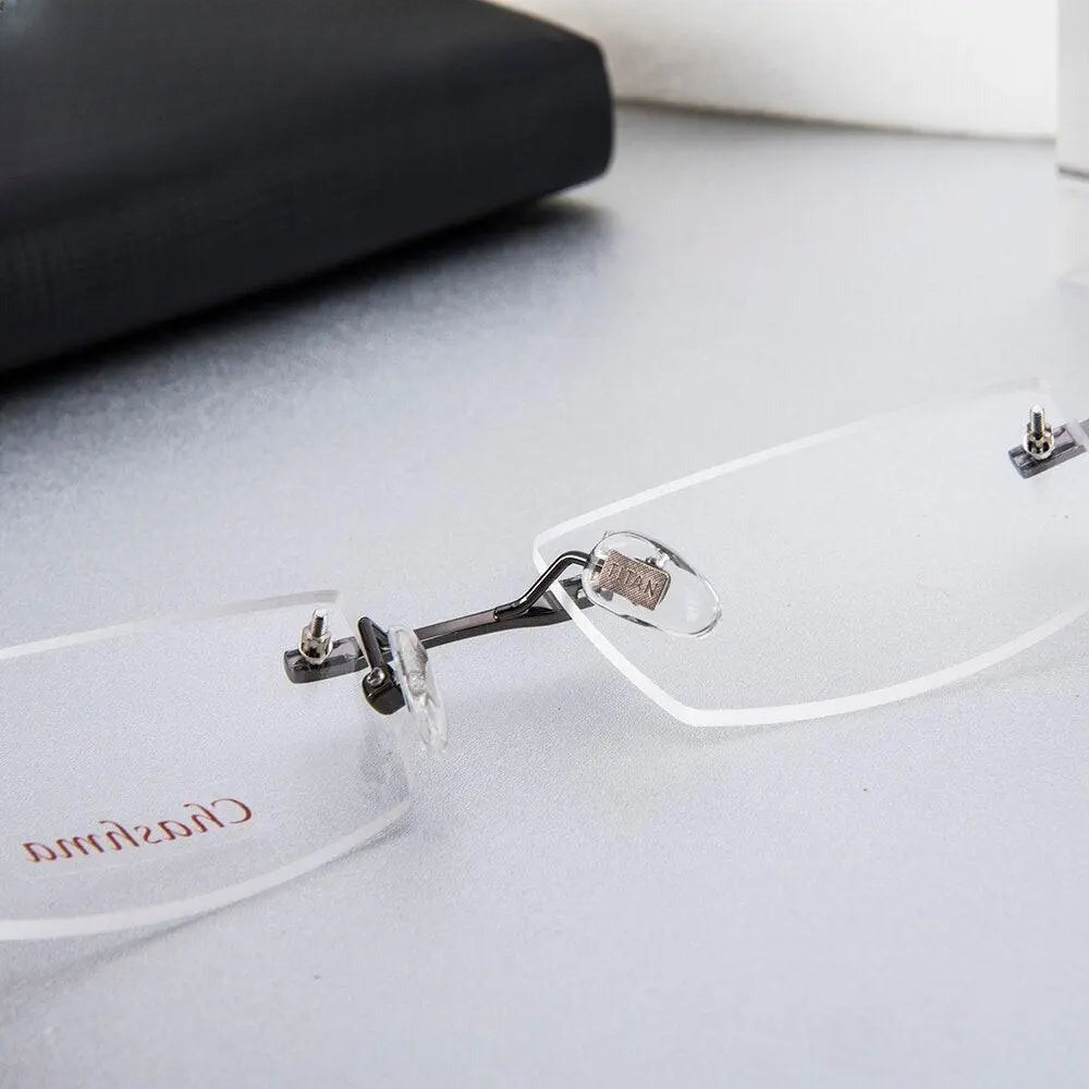 Men's Square Rimless Titanium Prescription Glasses 866 — view 7 | Rx Spectacle