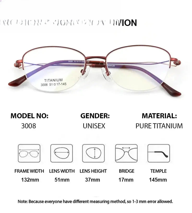 Women's Oval Semi-Rimless Titanium Prescription Glasses 613008 — view 2 | Rx Spectacle