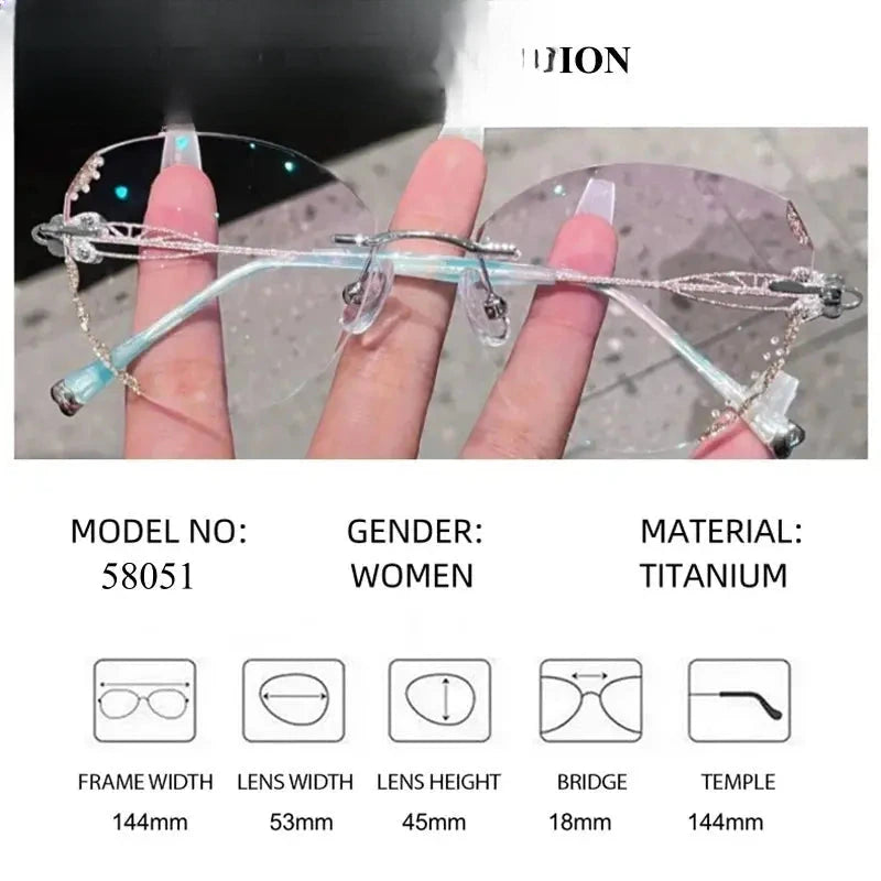 Women's Butterfly Rimless Titanium Prescription Glasses 580513 — view 5 | Rx Spectacle