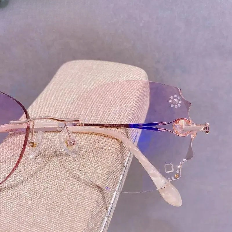 Women's Butterfly Rimless Titanium Prescription Glasses 88301r — view 2 | Rx Spectacle