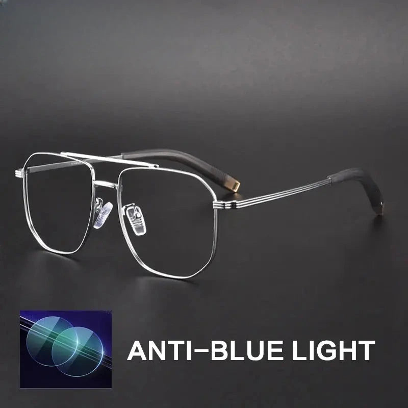Unisex Square Full Rim Titanium Double Bridge Reading Glasses 760942 — view 6 | Rx Spectacle