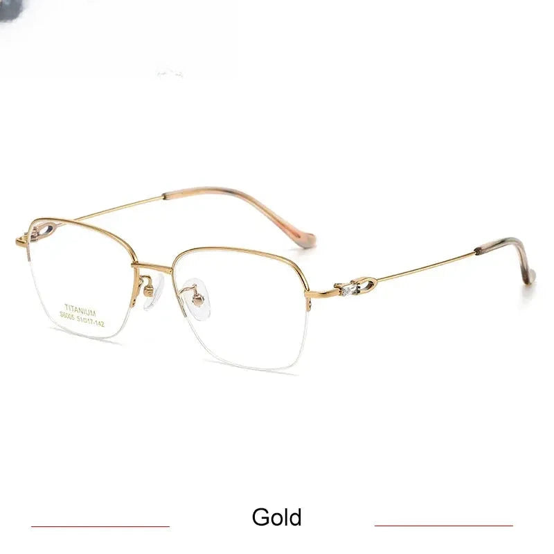 Women's Square Semi-Rimless Titanium Flat Top Prescription Glasses 86005 — view 5 | Rx Spectacle