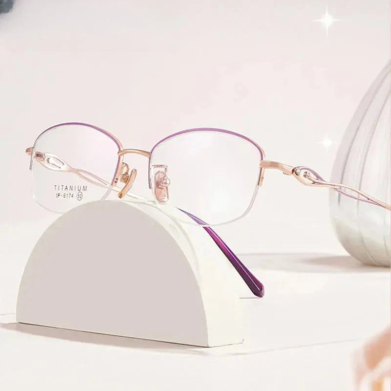 Women's Oval Semi-Rimless Titanium Prescription Glasses 6174 — view 4 | Rx Spectacle
